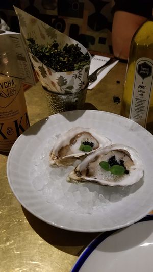 "Oysters" made from mushrooms served in shells at Flax & Kale - Sant Pere Mes in Barcelona