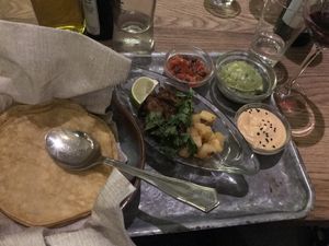 Tacos al pastor - delicious!  at Flax & Kale - Sant Pere Mes in Barcelona