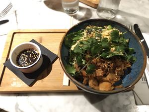 My vegan japanese girlfriend bowl  ~ very yummy!  at Flax & Kale - Sant Pere Mes in Barcelona