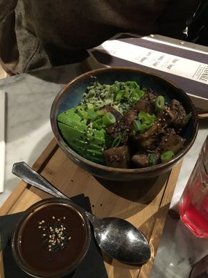 The eggplant bowl (starter)  at Flax & Kale - Sant Pere Mes in Barcelona