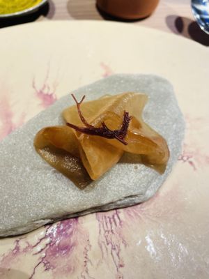 Marinated turnip with seaweed   at El Invernadero de Rodrigo de la Calle in Madrid