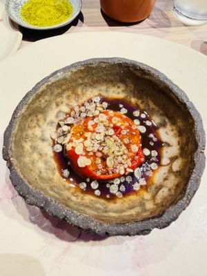 Red pepper with crispy rice  at El Invernadero de Rodrigo de la Calle in Madrid