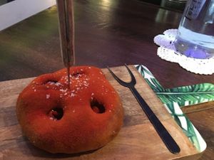 Vegan tasting menu - tomato bread at El Invernadero de Rodrigo de la Calle in Madrid