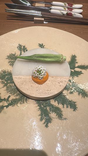 Dehydrated okra and confit  at El Invernadero de Rodrigo de la Calle in Madrid