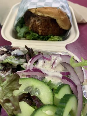 Crabless Sammy  and salad   at The Veggie in Madison