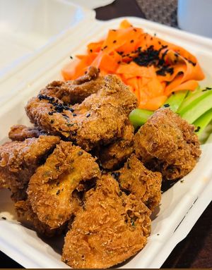 Sticky orange chickenn  at The Veggie in Madison