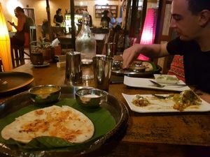 Uttapam with tomatoes and 2 dips  at Chana Masala in Koh Phangan
