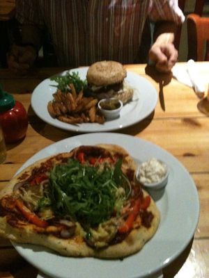 Pizza and burger, Sept 2013 at The 13th Note in Glasgow