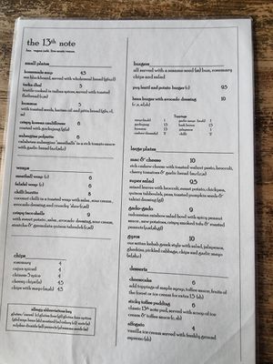 Menu as at June 21 at The 13th Note in Glasgow