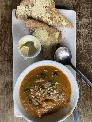 Aubergine and garlic soup  at The 13th Note in Glasgow