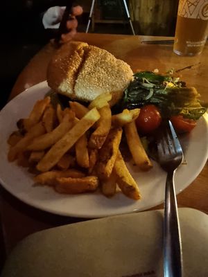 Sweet potato and lentil burger at The 13th Note in Glasgow