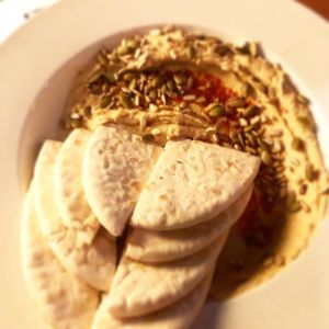 Hummus pitta bread at The 13th Note in Glasgow