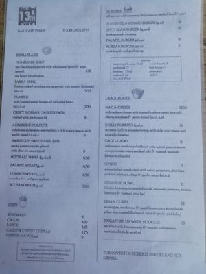 Menu 1 (June 2022) at The 13th Note in Glasgow