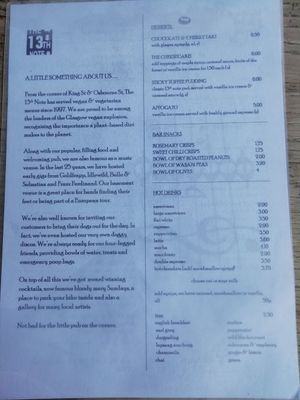 Menu 2 at The 13th Note in Glasgow