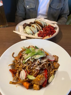 Sesame topped tofu noodles and Lebanese bowl at The 13th Note in Glasgow