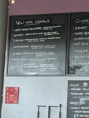 Cocktail list  at The 13th Note in Glasgow