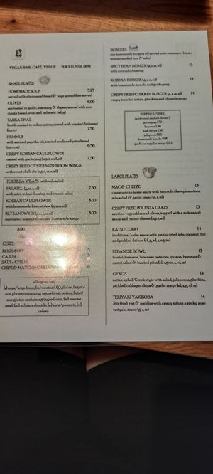 Menu - small plates and mains at The 13th Note in Glasgow