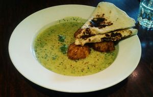 Risotto Cakes in Thai Green Curry Sauce at The 13th Note in Glasgow