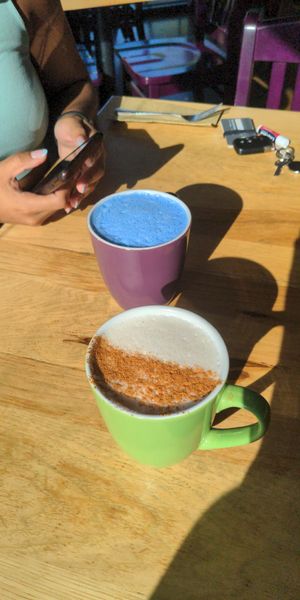 Mermaid latte w/ spirulina and chai :) at Great Full Gardens - South in Reno
