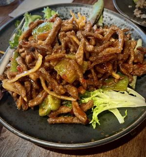 Crispy Chilli Soy Beef  at Au Lac Royal Vegan Cuisine woden in Phillip