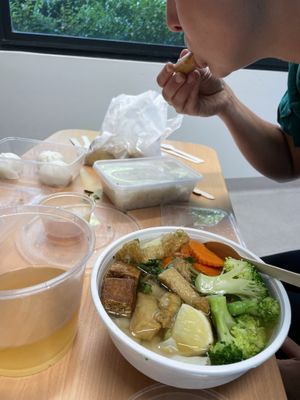 Takeaway Wong ton vegetable noodle soup  at Au Lac Royal Vegan Cuisine woden in Phillip