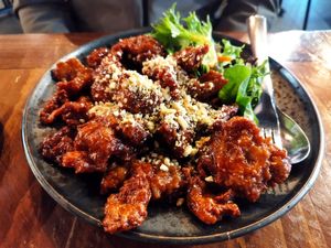 Steam Fried pork at Au Lac Royal Vegan Cuisine woden in Phillip