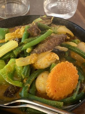 Red curry duck with lychee - delicious  at Au Lac Royal Vegan Cuisine woden in Phillip