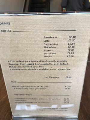 Drinks menu  at One Sixty in Burnley