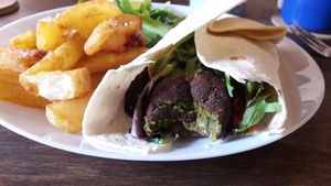 Falafel wrap and chips at One Sixty in Burnley
