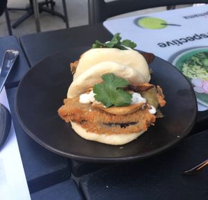 Mushroom & panko aubergine steamed buns at Wagamama in Aylesbury