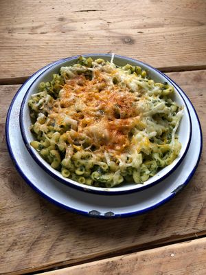 Vegan macncheese with pesto  at The Blacksmith & The Toffeemaker in London