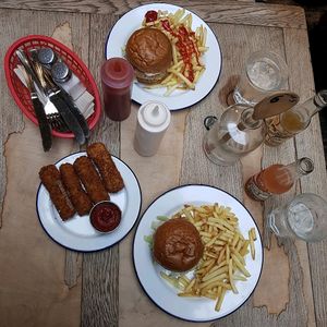 Burgers and mozzarella sticks at The Blacksmith & The Toffeemaker in London