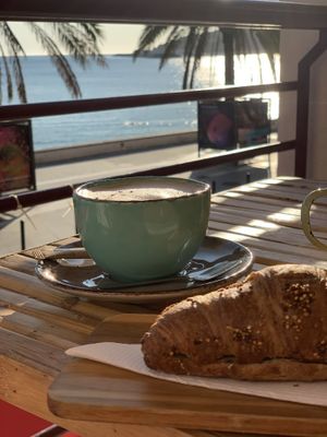 Coffee and Vegan Croissant  at Aloha Cafe in Sesimbra