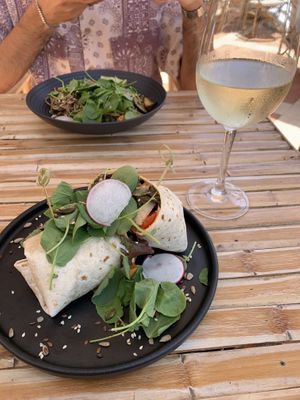 Smoked Tofu Wrap and Vegetable Noodles  at Aloha Cafe in Sesimbra