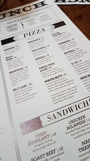Pizza menu at Pizza Porta in Philadelphia