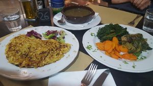 Rosti potatoes, bean soup, 3 vegetables at Amico Bio - Spartacus Arena in Santa Maria Capua Vetere