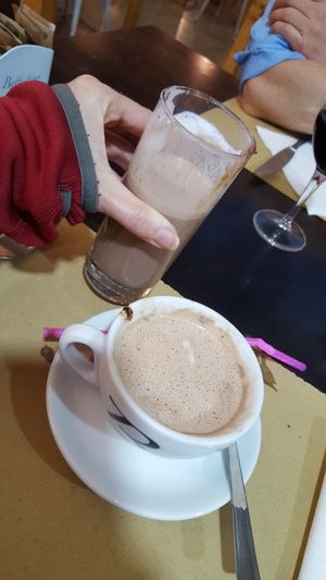 Warm almond milk and "hot chocolate" (basically a melted bar of chocolate) mixed together. So good. So rich.  at Amico Bio - Spartacus Arena in Santa Maria Capua Vetere