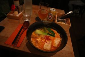Vegan chili ramen with raw garlic to press at Ramen Ya in Gothenburg