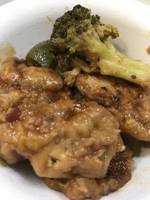 General Tso’s “Chicken” - Tasty! ^o^ has a smooth buttery texture  at Amituofo Vegan Cuisine in Brooklyn