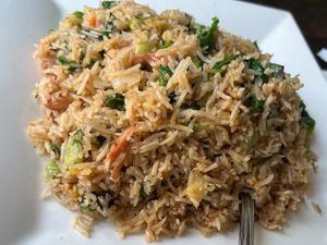 Kimchi fried rice which slapped   at Amituofo Vegan Cuisine in Brooklyn