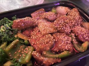 Sesame beef  at Amituofo Vegan Cuisine in Brooklyn