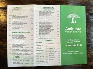 Menu, May 2025  at Amituofo Vegan Cuisine in Brooklyn