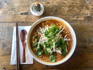 Thai Style Noodle Soup at Amituofo Vegan Cuisine in Brooklyn