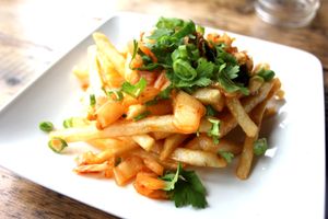 Kimchi Fries at Amituofo Vegan Cuisine in Brooklyn