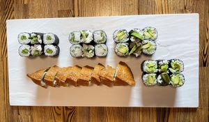 Avocado, asparagus, cucumber & veggie w/mung bean rolls!  at Shinsei Sushi in Bend