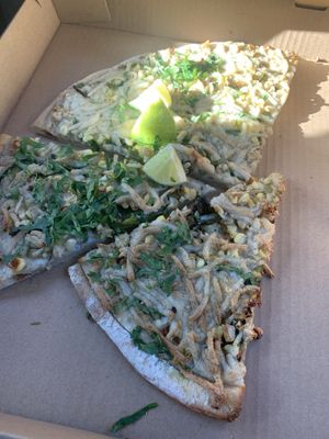 corn and cilantro  at Dimond Slice Pizza in Oakland