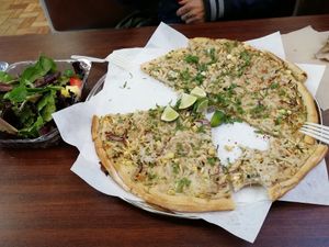 Pizza and salad at Dimond Slice Pizza in Oakland