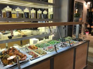 Vegan salads at Meshek Barzilay Deli in Tel Aviv