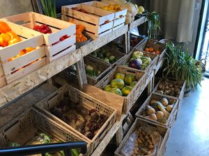 Organic produce at Meshek Barzilay Deli in Tel Aviv