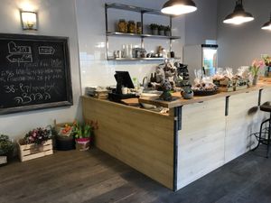 coffee and cakes at Meshek Barzilay Deli in Tel Aviv